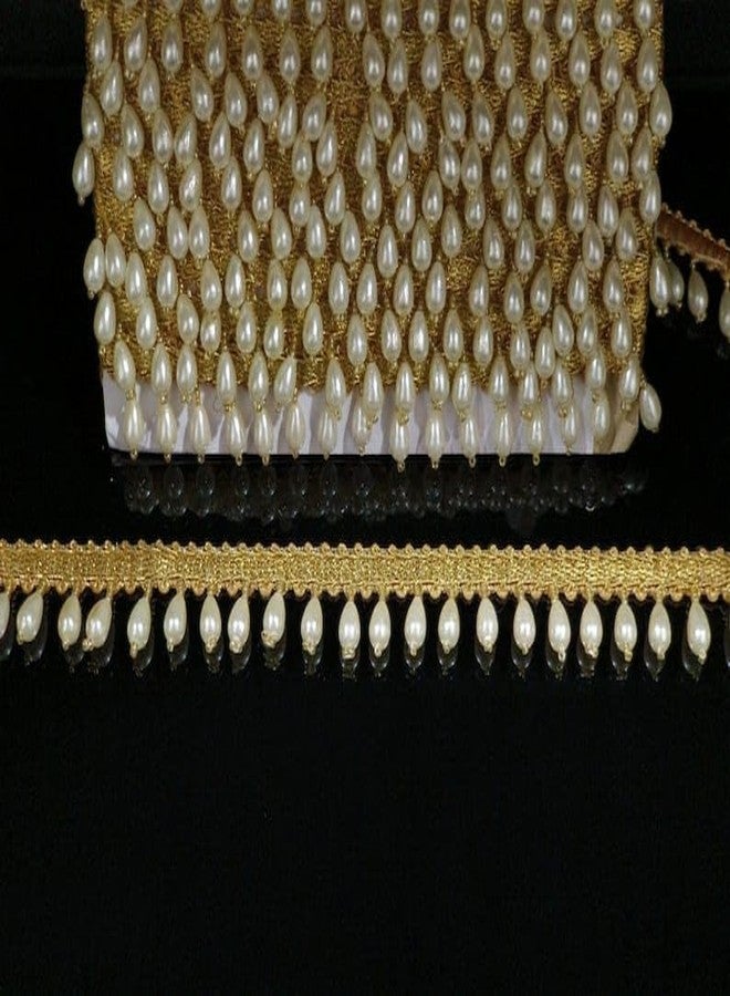 PREMDAS LACES Indian Gold And White Beaded Tassels Lace Trim For Dress Embellishments For Crafting, Sewing And Cloth Accessories 9Meter (Pack Of 1) - Image 3